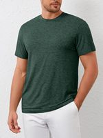 T-shirt en coton doux pour homme, col rond, manches courtes, coupe ajustée, respirant, écologique, en jersey uni, vente en gros