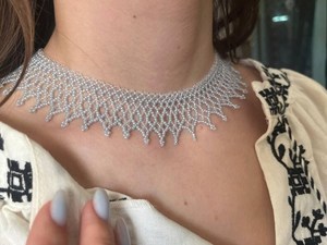 Collier ras du cou brodé de perles de verre faites à la main, style élégant UO, bijoux fantaisie pour mariée, soirée, Inde - Product Image 3