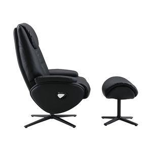 Poltrona Girevole Nera con Poggiapiedi, Comoda Poltrona Reclinabile con Base Girevole e Poggiapiedi - Product Image 6