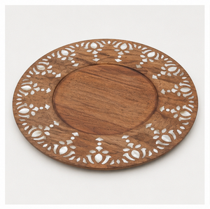 Luxury Handcrafted Acacia Wood Charger <b>Plate</b> with Mother of Pearl Inlay Round <b>Decorative</b> Wooden Dinner <b>Plates</b> for Wedding Table - Product Image 1