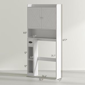 Mobile da Bagno Bianco Stile Rustico con Ripiano Regolabile e Ante Scorrevoli per Stoccaggio Sopra il WC - Product Image 3