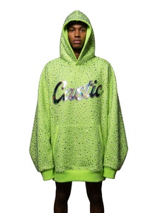 Rhinestone <b>Studded</b> Hoodie <b>Men</b> Heavyweight 480gsm Oversized Custom Logo Acid Wash French Terry Streetwear ODM - Product Image 1
