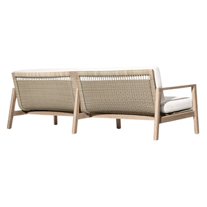 Minimalist Modern <b>Outdoor</b> <b>Sofa</b> Solid Teak Frame <b>Rattan</b> Woven Backrest Contemporary Garden Lounge Seating Balcony and Patio - Product Image 4