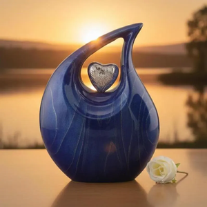 Blue Aluminum Cremation Urn Tear Drop Ashes <b>Memorial</b> <b>Vase</b> Handmade Engraved Custom Tabletop Decor - Product Image 1