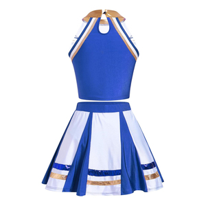 2026 High Quality OEM Blue White <b>Gold</b> Cheerleading Uniform Set Color Blocked <b>Skirt</b> Style Adult Practice Wear In Stock - Product Image 2