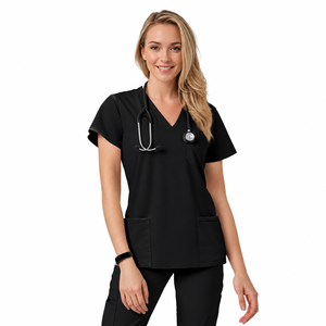Unisex Lightweight Denim Woven Two-Piece Spandex/Polyester Nurse Uniform Summer Short Sleeve Needle Detection Hospital <b>Scrub</b> <b>Set</b> - Product Image 1
