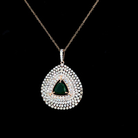 Collier à breloques en or blanc 14 carats avec pierre verte, pampilles et diamants de laboratoire sertis en grappe, certifié IGI, bijou classique, cadeau
