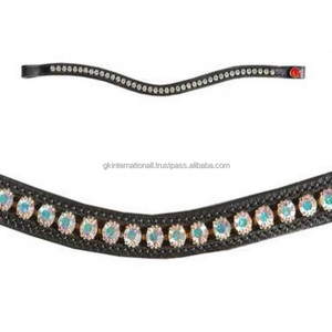คุณภาพสูงหรูหราโค้งหนังสีน้ําตาลหนังม้า Brow Band ช่องว่างเปล่าสีน้ําตาลอ่อนคริสตัลขนาดใหญ่ฝัง Bling วงคิ้ว - Product Image 2