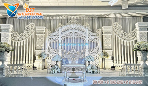 Western Wedding Reception Stage Setup Affordable White Theme <b>Engagement</b> Stage <b>Decoration</b> Wedding Reception Stage DecorNewyork - Product Image 2