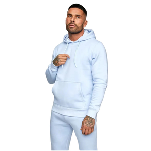 Men's Light Blue Quick Dry <b>Lightweight</b> <b>Hoodie</b> Sweatpants Tracksuit Set Full Sleeve Solid Color Cotton Casual Sportswear Side - Product Image 3