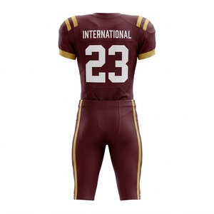 Ensemble de maillot de football américain Wize International pour hommes, couleur bordeaux et or, manches courtes, col en V, uniforme rembourré, uniforme de football américain - Product Image 2