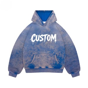เสื้อฮู้ดย้อมสีแบบ OEM สไตล์วินเทจ เสื้อฮู้ดสตรีทแวร์  บริการรับผลิตแบบกำหนดแบรนด์เอง - Product Image 2