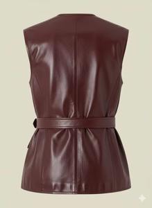 Gilet en cuir véritable imperméable et coupe-vent pour femme, avec fermeture éclair personnalisable, respirant et respectueux de l'environnement, en toile - Product Image 4