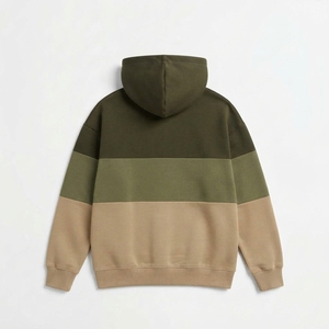 Sudadera con Capucha para Hombre, Color Verde Oliva y Caqui, con Bloques de Color, de Forro Polar, con Logotipo Personalizado, Estilo Urbano, Informal, Holgada, para Otoño - Product Image 3