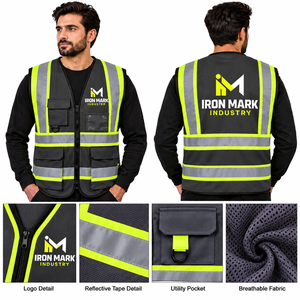 เสื้อกั๊กนิรภัยสะท้อนแสงแบบมองเห็นได้ชัดเจน ยี่ห้อ Iron Mark สำหรับทุกเพศทุกวัย ชุดทำงานแบบ Hi Vis ได้รับการรับรองมาตรฐาน CE พร้อมระบบตรวจจับเข็ม และโลโก้พิมพ์สกรีน - Product Image 6