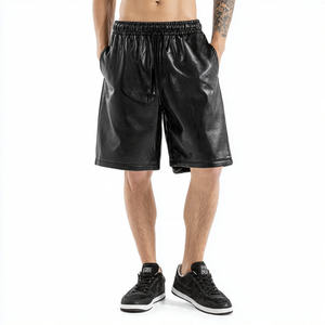 Shorts en cuir pour homme, taille haute à cordon de serrage, couleur unie, respirants, écologiques, pour le cyclisme et le streetwear - Product Image 6