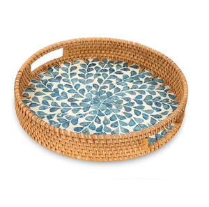 Bandeja Redonda de Ratán con Madreperla, Cesta Redonda de 16 Pulgadas con Asa para Almacenamiento de Tazas de Café en la Oficina - Product Image 1