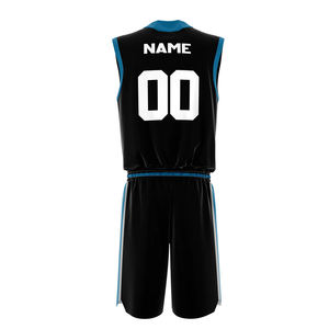 Ensemble de maillots de basket-ball unisexe sans manches, col en V, bleu noir, évacuation de l'humidité, impression sublimée, coupe régulière pour adulte - Product Image 2