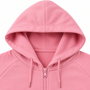 Ensemble de survêtement rose pour femme avec veste à capuche zippée et pantalon de jogging, vêtements de sport personnalisés - Product Image 3