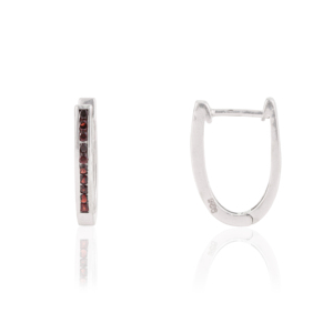 925 Sterling Silver <b>Garnet</b> Hoop <b>Earrings</b> Channel Setting Minimalist Design Everyday Wear Fine Jewelry - Product Image 3