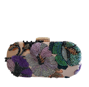 Pochette carrée pour femme, colorée, brodée, perlée, scintillante, avec des perles |   Fleurie bohème pour soirée, mariage, fête, faite à la main, personnalisable - Product Image 1