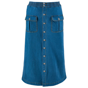 Falda Larga de Mezclilla de Cintura Alta para Mujer, Tallas Grandes XL-5XL, con Botones, Secado Rápido, 100% Algodón, Silueta Lápiz, Invierno - Product Image 4