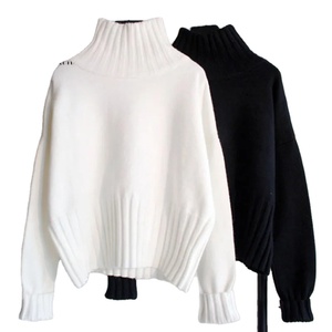 Suéter de Cuello Alto para Mujer, Informal, Suave, Cálido, Transpirable, de Invierno, Manga Larga, Tejido Estándar, Lana/Acrílico, Color Negro Sólido - Product Image 1