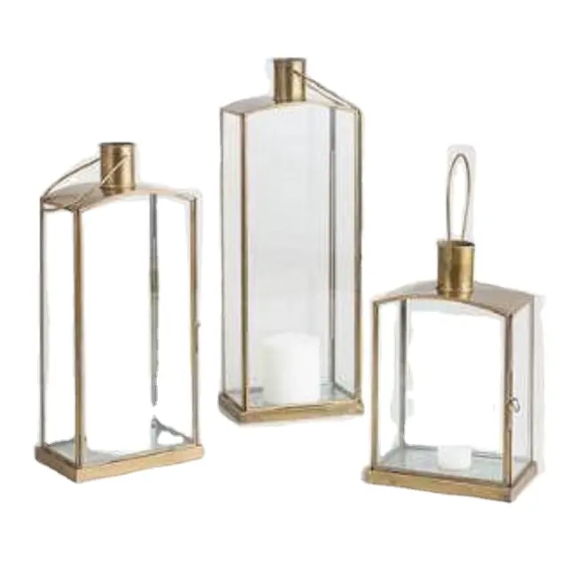 Linterna de Metal y cristal moderna para mesa, linterna colgante de lujo, venta al por mayor