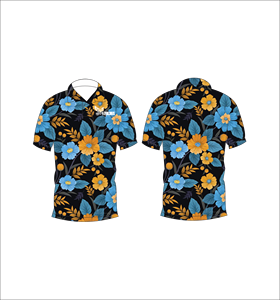 Black <b>Blue</b> Yellow Floral <b>Polo</b> <b>Shirt</b> Tropical Bold Flower Pattern Short Sleeve Summer Casual Front Back View - Product Image 4