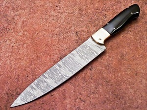 Cuchillo de pesca artesanal duradero de acero de Damasco, cuchillo de cocina con hoja de punta caída, mango de resina personalizado, pasadores de latón y cuero Shetah - Product Image 5