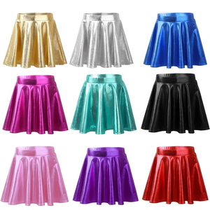 กระโปรงทรงเอพลีทผ้าซาตินเงาสำหรับผู้หญิง สีพื้น เอวยางยืด ทรงบาน ใส่ได้ทุกฤดู ผลิตจากผ้าโพลีเอสเตอร์ทอ - Product Image 1