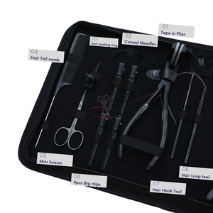 Kit de Herramientas para Extensiones de Cabello Negro – Alicates para Microperlas, Herramienta de Gancho y Bucle, Peine de Cola, Alicates para Extensiones Adhesivas, Cortador de Cinta Adhesiva - Product Image 3
