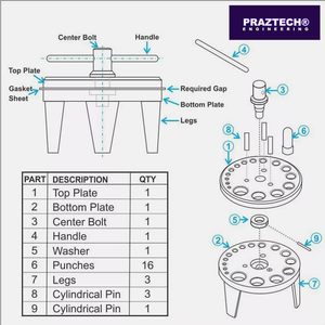 PRAZTECH® Gasket Washer Shims Hole Punch <b>Table</b> <b>Set</b> | 6–38mm | 16 pcs Hollow Punch Kit for Rubber, Copper, Brass & Fiber - Product Image 5