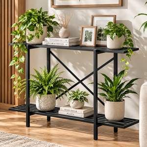 2-<b>Tier</b> Metal <b>Plant</b> <b>Stand</b> with X-Frame Design for Garden - Product Image 4