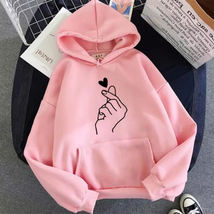 Sweat-shirts à capuche professionnels pour femmes, en polaire, couleur unie, motif cœur, style coréen, à manches longues, pour l'automne - Product Image 6