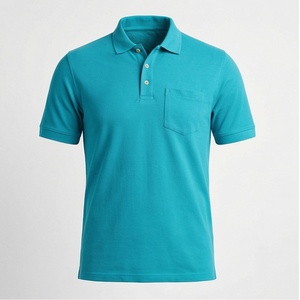 Polo piqué pour homme, manches courtes, couleur turquoise, avec poche, décontracté, respirant, coupe classique, design tricoté uni - Product Image 1