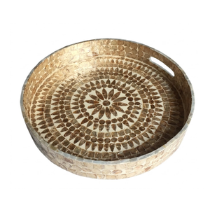 Earth Friendly Mother of Pearl Inlay <b>Tray</b> Handcrafted Decorative Platter for Natural Interior Storage - Product Image 2
