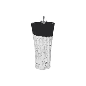 Modern Contemporary Vessel Bathroom Sink Black Rim White Marbled Pattern Freestanding Eco-Friendly Single Hole Faucet Mount - Product Image 1