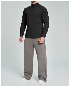 Men's Black Full Sleeve Stand Collar Quarter <b>Zip</b> Moisture Wicking Polyester Fitted Performance <b>Shirt</b> All Seasons Training Top - Product Image 2