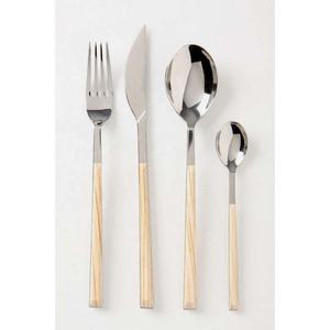 Cuchillo pulido de plata de acero inoxidable superventas, tenedor, cuchara, mango redondo de madera Natural, cuchara de lujo, juego de tenedor y cuchillo - Product Image 5