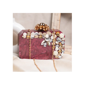 Solid Resin Eco-Friendly Hand Modeled Hanger Clutch Hand Unique Design New RedColor Purse Women Beads Design Womens - Product Image 3