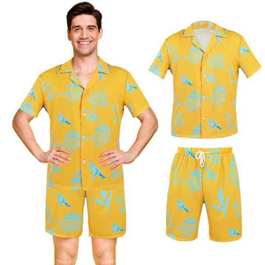 Ensemble été homme, short et t-shirt assortis, tissu en coton respirant, coupe décontractée, confortable, style vacances plage. - Product Image 1