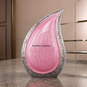 Urna Funeraria Rosa en Forma de Lágrima para Cenizas, Unisex, Grande, con Bordes Plateados, Decorativa, Conmemorativa, de Lujo, Fabricada por un Fabricante de Urnas - Product Image 1
