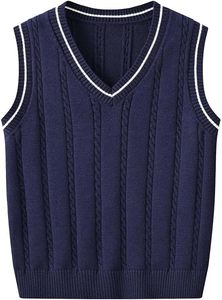 Gilet en tricot à col en V pour enfants, sans manches, uniforme scolaire, cardigan, sous-vêtement pour garçons et filles, automne - Product Image 3