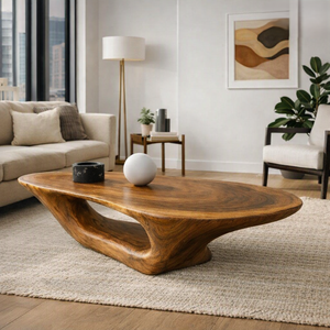 Mesa de Centro Moderna de Madera Maciza con Forma Ovalada, Mesa de Café/Té Escultural de Madera Hecha a Mano, Mesa de Café de Madera Natural - Product Image 5