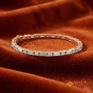 Rose Gold Plated Baguette And Round Cut Moissanite Tennis Bracelet For Women Elegant Fashion Jewelry <b>Gift</b> Style - Product Image 3