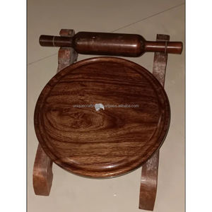 Traditional <b>Wooden</b> Chakla Belan with Stand Elegant Indian Kitchen Tool Handcrafted <b>Rolling</b> Pastry Board Set - Product Image 1
