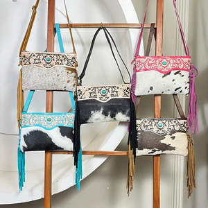 Bolsos de Hombro de Moda para Mujer, Precio al por Mayor OEM ODM, Bolsos de Cuero con Piel de Vaca, Correa Ajustable, Gran Capacidad, con Flecos - Product Image 4