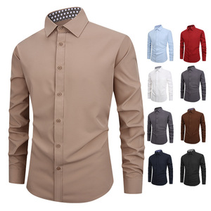 Chemise formelle noire unie à manches longues pour homme, coupe ajustée, tissu tissé - Product Image 3