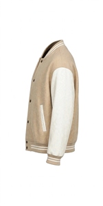 Custom Beige <b>Suede</b> Varsity <b>Jacket</b> <b>Men</b> Wool Sleeve Zipper Closure Breathable Waterproof Windproof Casual Outerwear High Quality - Product Image 4
